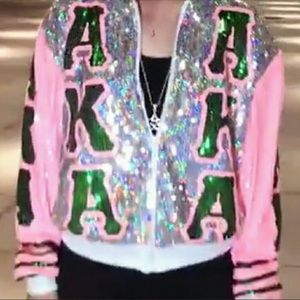 AKA Sorority sequin zip jacket w/lining Brand new. One size fits up to size XL.